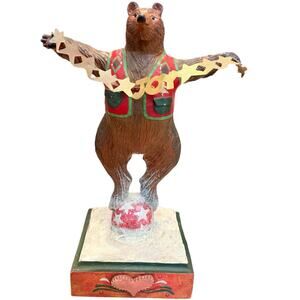 Vintage Christmas Schifferl Midwest Bear Figurine Balancing on Ball Joy Banner